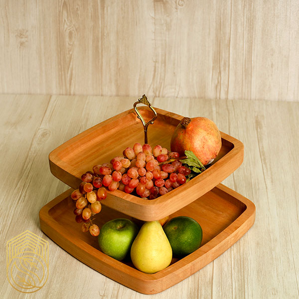 شیرینی خوری چوبی دو طبقه مربع (میوه خوری)