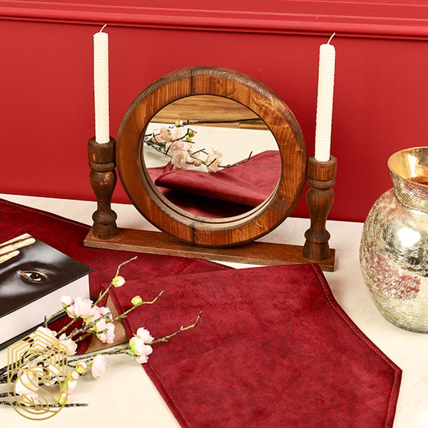 آینه و شمعدان دکوری و تزئینی چوبی