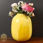 گلدان دکوری و تزئینی سفالی طرح زرد